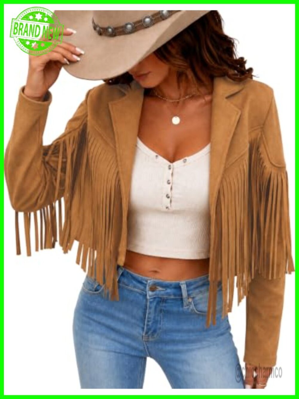 Faux Suede Fringe Tassel Cropped Western Jacket Cowgirl Style